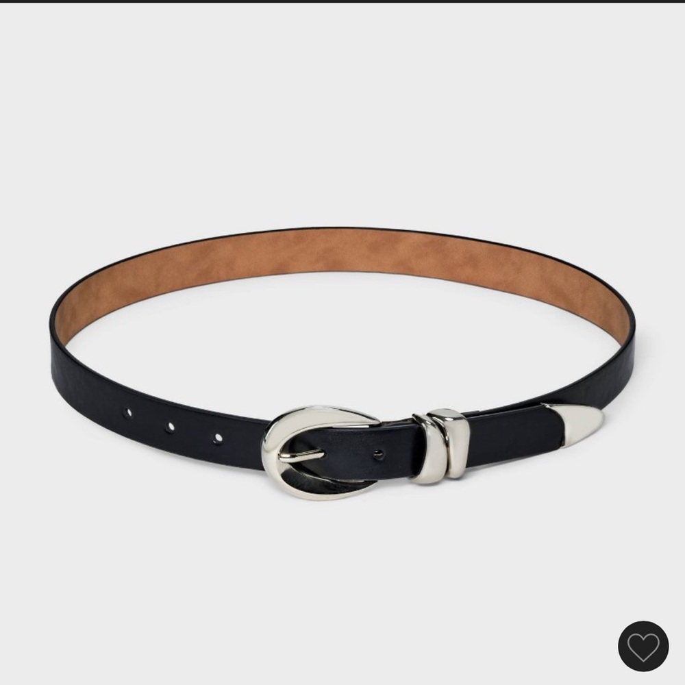 Black Leather Belt with Silver Buckle - Picture 2 of 3